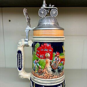 Thewalt Old German Beer Stein Steam Fire Fighter Engine Hand Painted